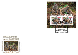 GUINEA 2023 FDC IMPERF M/S 2V - FROGS FROG BAOBAB HIPPOPOTAMUS TURTLES TURTLE MUSHROOMS MONKEYS SHELLS OWLS HYENA - Kikkers