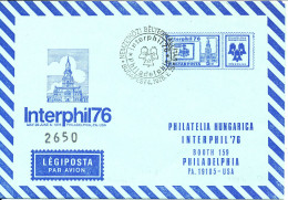 Hungary Aerogramme Interphil 76 Budapest 29-5-1976 Interphil 76 Philadelfia USA (a Brown Stain On The Backside) - Lettres & Documents