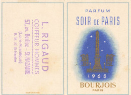 Petit Calendrier Ancien 1965 Publicitaire " Carte Parfumée Parfum Soir De Paris BOURJOIS " * Coiffeur Rigaud St Nazaire - Fashion