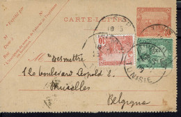 Tunisie. Carte-lettre Entier Postal 10 C + Complément 10 C + 5 C De Tunis Du 25-11-1908 à Destination De Bruxelles. - Covers & Documents