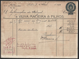 Rare Invoice From 1910. Printed Stamp Duty Of 20 Kings. Coat Of Arms Of King D. Carlos. Lithograph. Macieira & Filhos. - Portogallo