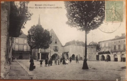 Cpa 24 Eymet Place Du Marché Et Les Couverts, Animée, éd L. Garde, écrite En 1921 - Eymet