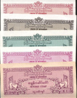 BURMA/MYANMAR REVENUE 1990 ISSUED  MYANMAR 1,5,6.10.25 KYATS SET UNC - Myanmar (Burma 1948-...)