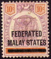 FEDERATED MALAY STATES FMS 1900 Ovpt On Perak (Sc#53) 10c W.CA Sc#10 Pen Cancel @TA337 - Federated Malay States