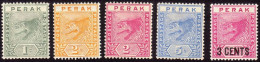 PERAK 1892-1895 1c-5c + 3c Surcharge W.CA Sc#42-46 MH-TONED GUM @TA378 - Perak