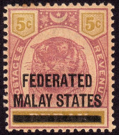 FEDERATED MALAY STATES FMS 1900 Overprint Perak 5c (Sc#51) W.CA Sc#9 MH-TONED GUM @TA341 - Federated Malay States