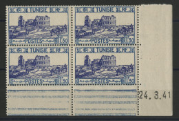 TUNISIE N° 214 Bloc Avec Coin Daté Du 24/3/41 Neuf Sans Charnière ** (MNH) TB - Unused Stamps