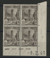 TUNISIE N° 210 Bloc Avec Coin Daté Du 9/2/40 Neuf Sans Charnière ** (MNH) TB - Unused Stamps