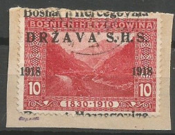 Yugoslavia Kingdom SHS Bosnia Jugoslawien Mi.3 With Shifted Overprint Used On Piece 1918 Signed Marjanovic - Ungebraucht