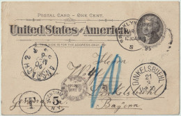 USA / BAVARIA - 1895 Domestic Postal Card 1c Jefferson USED To DUNKELSBUEHL, BAVARIA With 10pf Postage Due - ...-1900