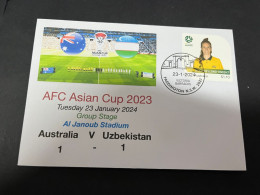 1-2-2024 (3 X 2) AFC Asian Cup 2023 (Qatar) Australia (1) V Uzbekistan (1) - 23-1-2024 - With Matildas Football Stamp - Otros & Sin Clasificación