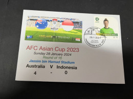 1-2-2024 (3 X 2) AFC Asian Cup 2023 (Qatar) Australia (4) V Indonesia (0) - 28-1-2024 - With Matildas Football Stamp - Andere & Zonder Classificatie