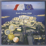 MALTE - COFFRET EURO BRILLANT UNIVERSEL 2008 - 8 PIECES (3.88 Euros) + 2 TIMBRES - Malte