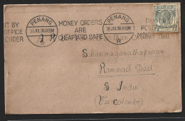 Straits Settlement Stamp On Cover With Slogan  'Money Orders Are Cheap And Safe' Cancellation 1936 Good Condition (B2) - Straits Settlements