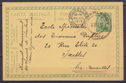 EP CP 5c Vert (Albert 1e N°137) Daté 25-3-19 De Montignies-sur-Sambre Obl. Fortune "CHARLEROY /1919" Pour Ecole Des Trav - Fortune Cancels (1919)