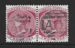 Jamaica 1870 QV 2d Rose Crown CC Watermark FU Pair , Full AO1 Barred Cancel Of Kingston - Jamaica (1962-...)