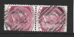 Jamaica 1870 QV 2d Rose Crown CC Watermark FU Pair , Full AO1 Barred Cancel Of Kingston - Jamaica (1962-...)