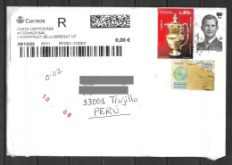Spain Registered Cover With Ceramic Jar & Tourism Stamps Sent To Peru - Used Stamps