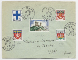 BLASON 50C+70C+80C+3FR+ 15FR FOIX LETTRE SUMENE 31.12.1958 GARD AU TARIF - 1941-66 Escudos Y Blasones