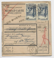 COTE D'IVOIRE 1FR75 PAIRE 1 DEFECTUEUX MANDAT CARTE ABIDJAN 13 MAI 1941 POUR HAUTES PYRENEES - Storia Postale