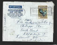 Malaysia Aerogramme From Muar  With International Tourism Year 1967  Slogan Cancellation To India (B17) - Malaysia (1964-...)