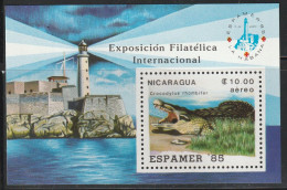 NICARAGUA - BLOC N°172 ** (1985) "Espamer'85" : Crocodile + Phare. - Nicaragua