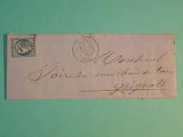 DI 2  FRANCE BELLE LETTRE 1871 BAZAS A GRIGNOLS + EMISSION DE BORDEAUX +AFF. INTERESSANT+++++ - 1849-1876: Période Classique