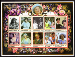 Turks & Caicos Islands 1999 Queen Elizabeth The Queen Mother's 99th Birthday Sheet MNH (SG 1545-1554) - Turks And Caicos