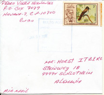 Cuba Cover Sent To Germany DDR Bird Stamp No Postmark Cover Cut In The Right Side - Lettres & Documents