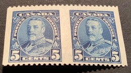 CANADA #221b 1935 5c Blue KGV XF & FRESH MLH OG* Horiz. Pair Imperf. - Nuevos