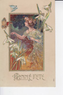 CPA  : Belle Dame Avec Une Robe Incrustée De Point D'or , En Relief, Entourée De Papillons Et De Fleurs - Saint-Valentin