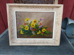 Ancien Tableau Nature Morte Bouquet De Fleurs Signé Andrey - Huiles