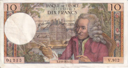 BILLETE DE FRANCIA DE 10 FRANCS DEL 2-8-1973 DE VOLTAIRE  (BANKNOTE) - 10 F 1963-1973 ''Voltaire''