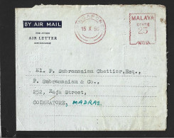 Singapore Malaya Meter Franking 1956 Airmail Cover From Singapore To India (B22) - Andere & Zonder Classificatie