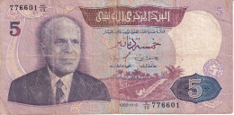 BILLETE DE TUNEZ DE 5 DINARS DEL AÑO 1983 (BANK NOTE) - Tusesië