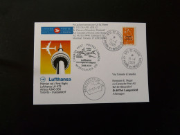 Premier Vol First Flight St-Pierre & Miquelon To Dusseldorf Via Toronto Airbus A340 Lufthansa 2008 - Cartas & Documentos