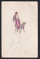 Woman On Walk With Dogs / Postcard Circulated 2 Scan - Mode