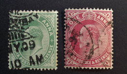 India - East India  -  King Edward VII  One Anna - Half Anna - Watermark Star  - Cancelled - 1902-11 Roi Edouard VII