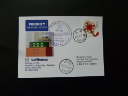 Premier Vol First Flight Shenyang To Qindao China Airbus A340 Lufthansa 2012 - Lettres & Documents