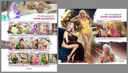 CENTRAL AFRICAN 2023 MNH Jayne Mansfield M/S+S/S – OFFICIAL ISSUE – DHQ2405 - Famous Ladies