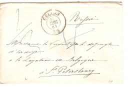 Lettre Sans Contenu Obl. Celles 12/12/1864 Taxe 2/3 &  4 Barré > Légation De Belgique St.Petersbourg Russie - 1849-1865 Medaillons (Varia)