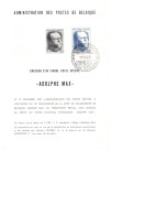 BELGIQUE       1957       N° 1037   Adolphe Max   Oblitération 1er Jour (prévente) - Post-Faltblätter