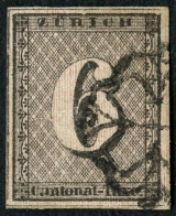 SUISSE - Z 2 S ZURICH 6 RAPPEN LIGNES VERTICALES - OBLITERE - CERTIFICAT MIRO - 1843-1852 Federal & Cantonal Stamps