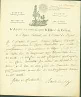 LAS Lettre Autographe Signature Agent National District Colmar à Celui De Dijon Révolution Haut Rhin Arrêté - Politiek & Militair