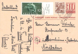 SUISSE - UPTSZRF POSTKARTE 10R 1949 - MANNHEIM/DE / 5037 - Stamped Stationery