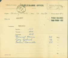 Télégramme Officiel Drôme CAD Perlé Vercheny Drôme 7 10 1951 Résultat élections - Telegrafi E Telefoni