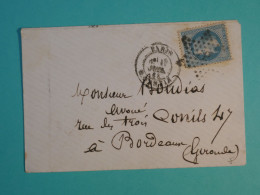 DI 3  FRANCE BELLE LETTRE 1868 ETOILE DE PARIS N°8 A   BORDEAUX +NAPOLEON N°29 +AFF. INTERESSANT+++++ - 1849-1876: Période Classique