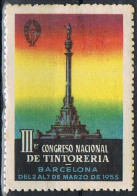 Sello Viñeta BARCELONA 1953, III Congreso Nacuional Tintoreria. Estatua De COLON - Variétés & Curiosités