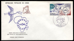 CONGO(1973) Bird Delivering Letter. Satellite Dish. Map Of Africa. Unaddressed FDC. Scott No 289, Yvert No 339. - FDC