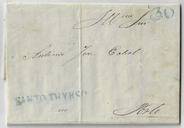 Portugal 1852 Fold Cover Sent From Santo Thirso Or Saint Thyrsus (July 12th) To Porto Postage Rate Cancel 30 Réis - ...-1853 Prephilately